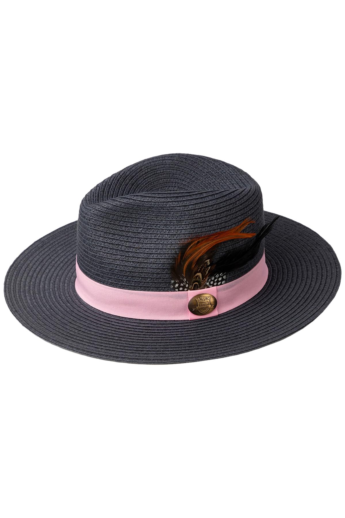 Rydale Women's Navy Panama Hat With Feather Summer Fedora Hats Trilby Headwear (As8, Alpha, M, )