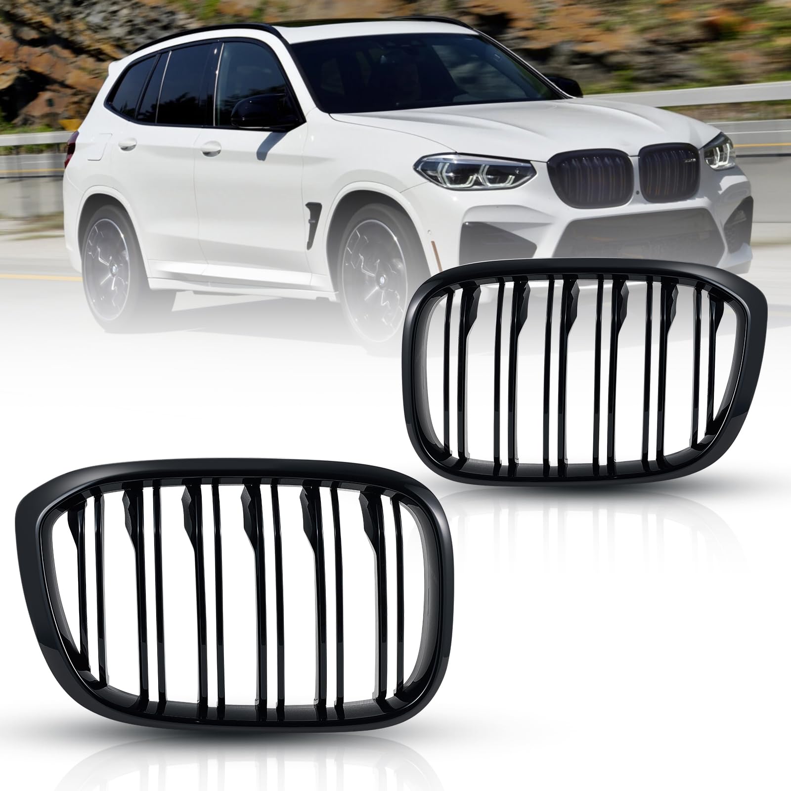 Griglia Anteriore Per BMW X3/X4 G01/G02 2018-2020 - Design A Stecca Singola Nero Lucido, Stile Aggressivo
