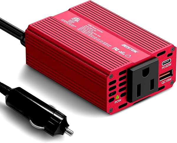 BESTEK 150W Car Power Inverter with PD30W & QC3.0 18W USB DC 12V to 110V AC Car Outlet Adapter for Phone,Laptops,Ipad etc