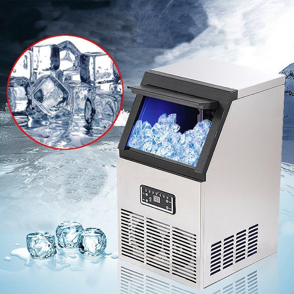 Auto Commercial Ice Cube Maker, Stainless Steel Freestanding Cooled Machine Bin, 110Lbs/24hr 110V By VicoLife