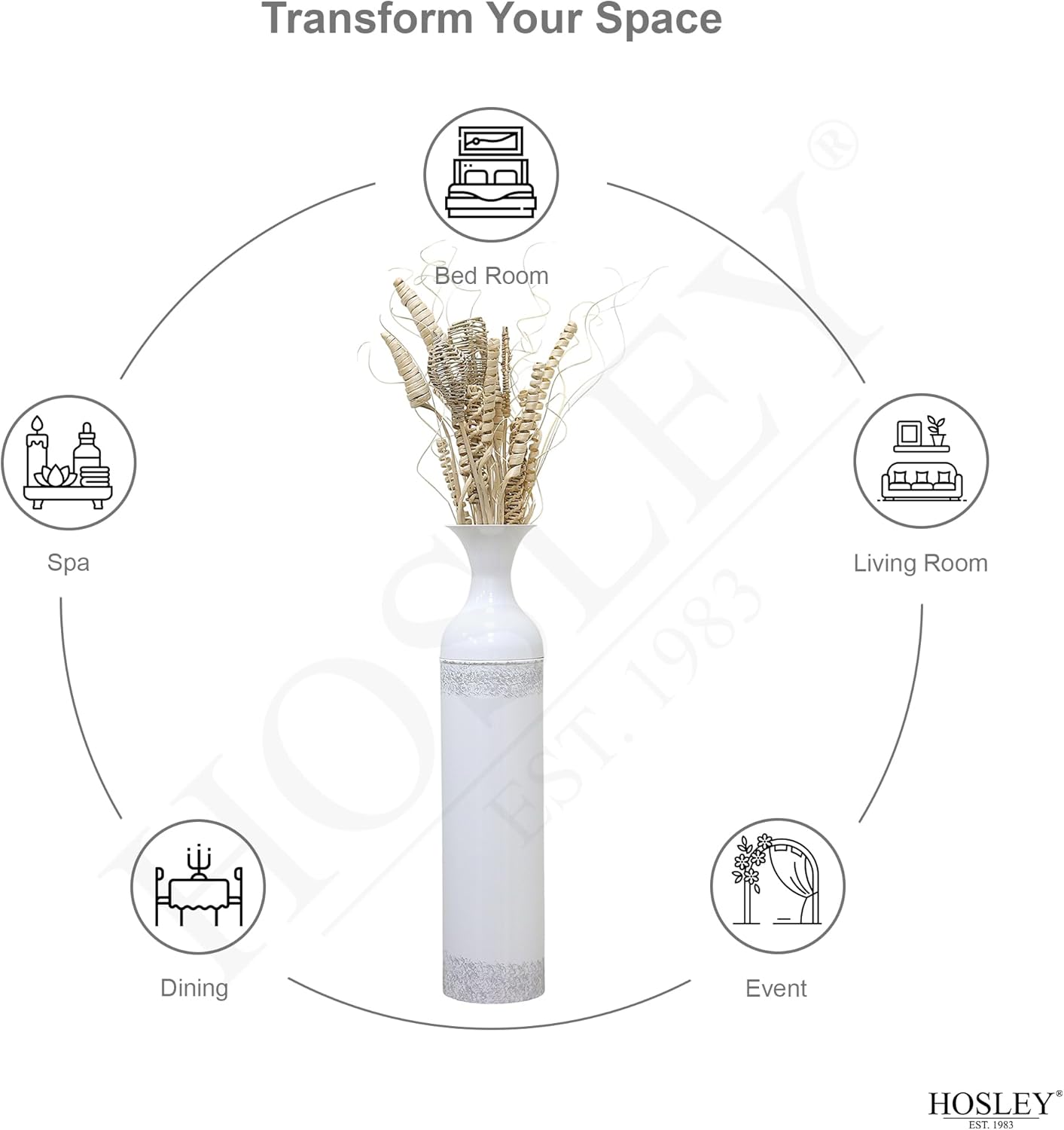 Hosley 24 Inch High White wash Metal Bottle Floor Vase. Ideal for Country Farmhouse Setting, Wedding Gift Special Occasion Home Office Dried Floral Arrangements - Image 8