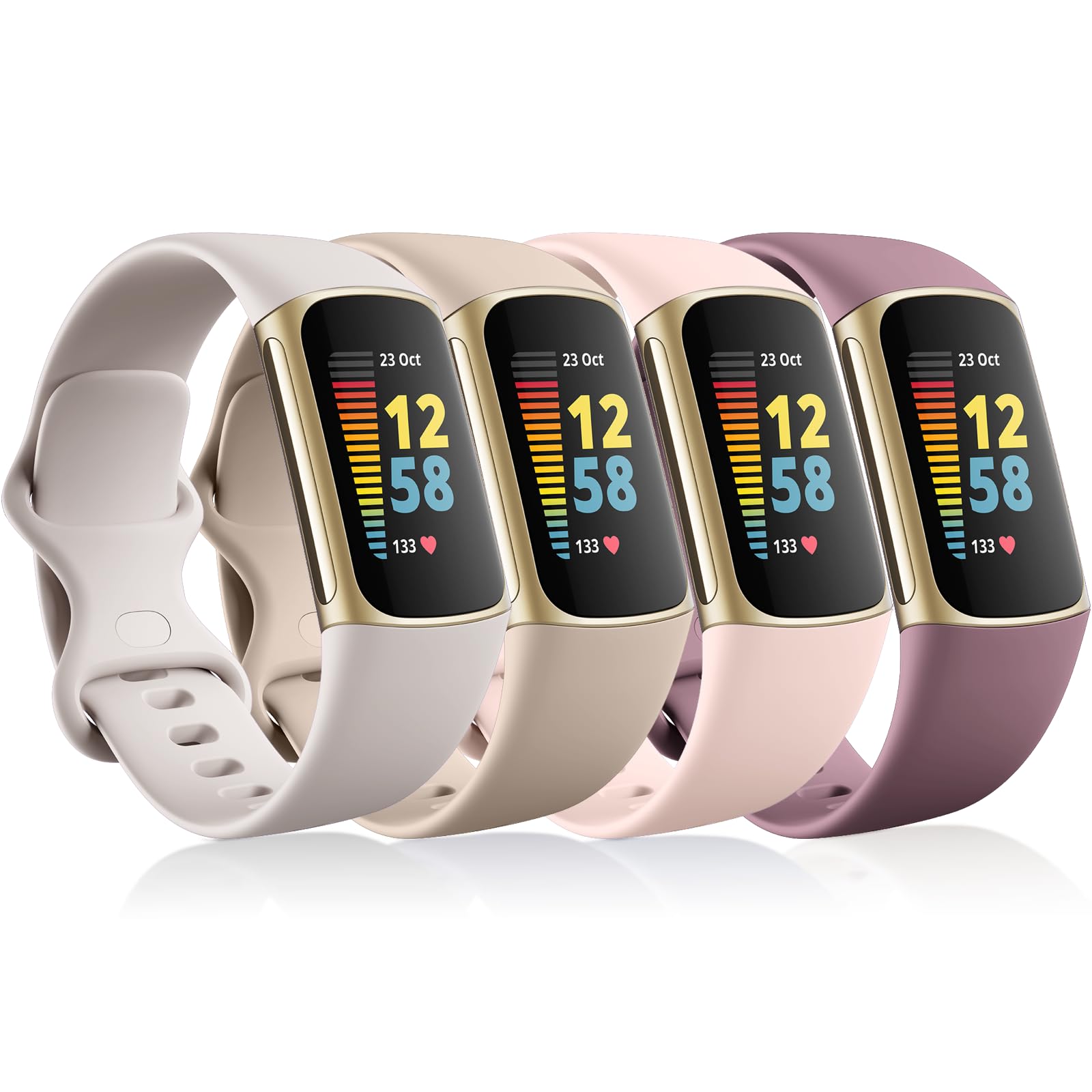 CeMiKa 4Pack Strap Compatible with Fitbit Charge 5/6, Soft Silicone Sport Bands, Breathable Waterproof Adjustable Wristband