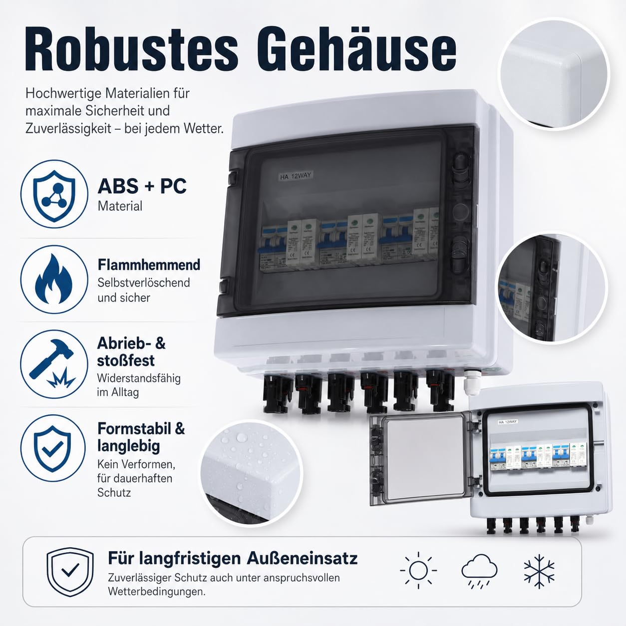 Solarmodule Combiner Box, 6-String (3 in 3 out) DC Solar Überspannungsschutz mit 1000V 40A Trennschalter, IP65 PV-Combiner-Box für Outdoor-Solarmodulen, Wohnmobilen