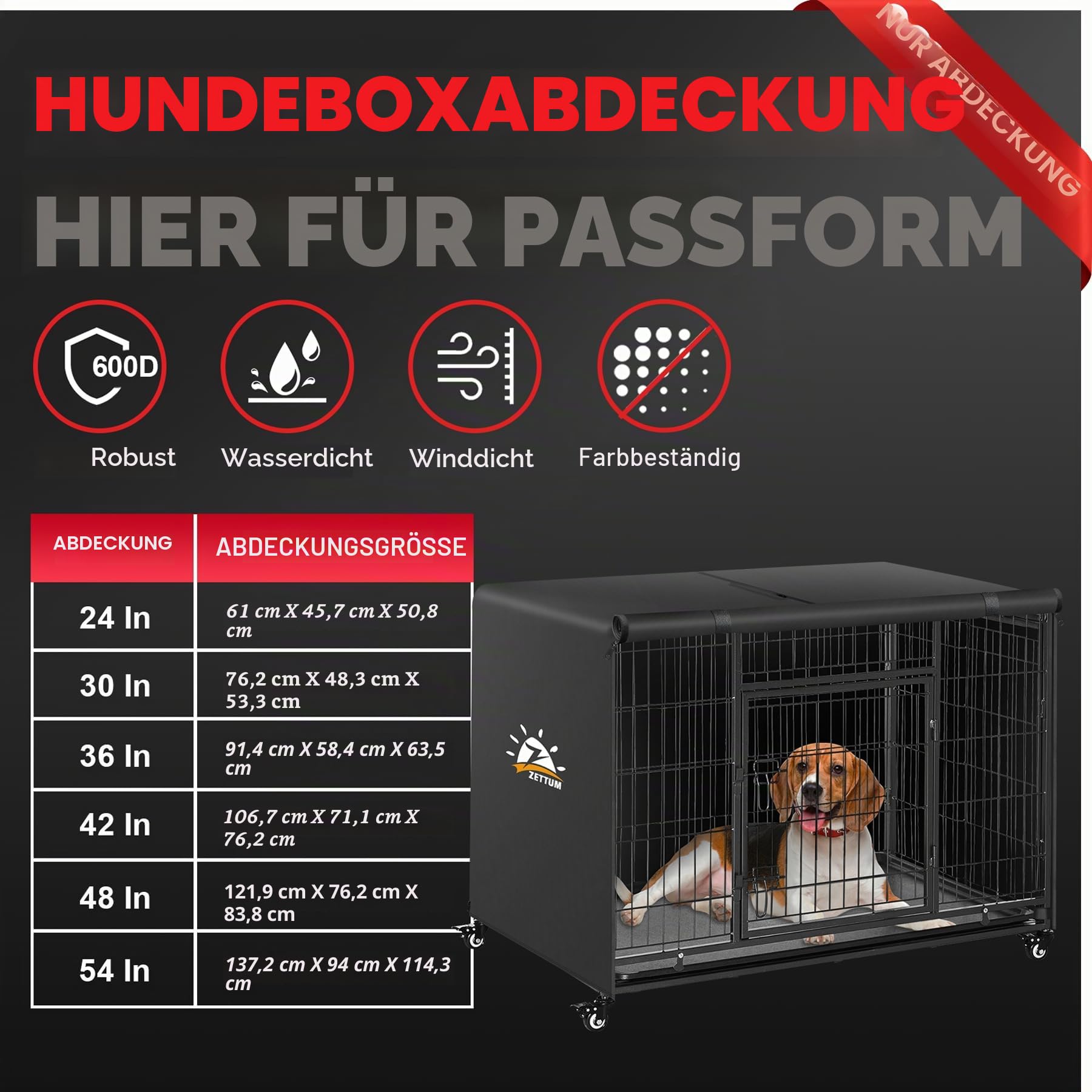 Zettum 120 cm Hundekäfig Abdeckung, Hundekäfigabdeckung Winddicht und langlebig, 600D Oxford strapazierfähig Hundebox Abdeckung, universell passend für Hundekäfige (Ohne Hundekäfig - 121x76x83 cm)