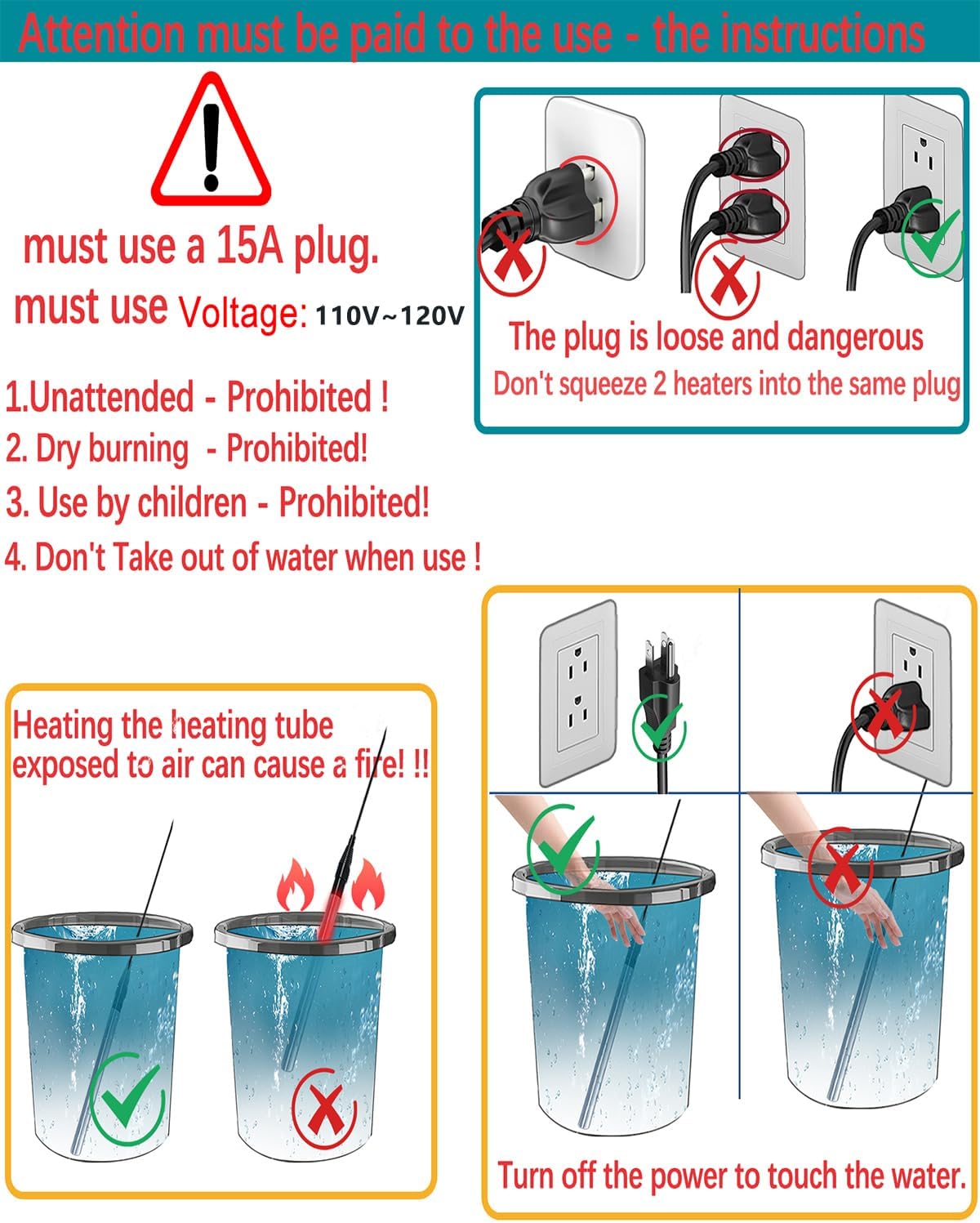 1800W Portable Water Heater for Hot Tub &Bath - Submersible Baptistry Heaters for Baptismal Stock Tank, Immersion Heaters with Thermostat for Bathtub Spa, Small Above Ground Pool Water Heater - Image 6