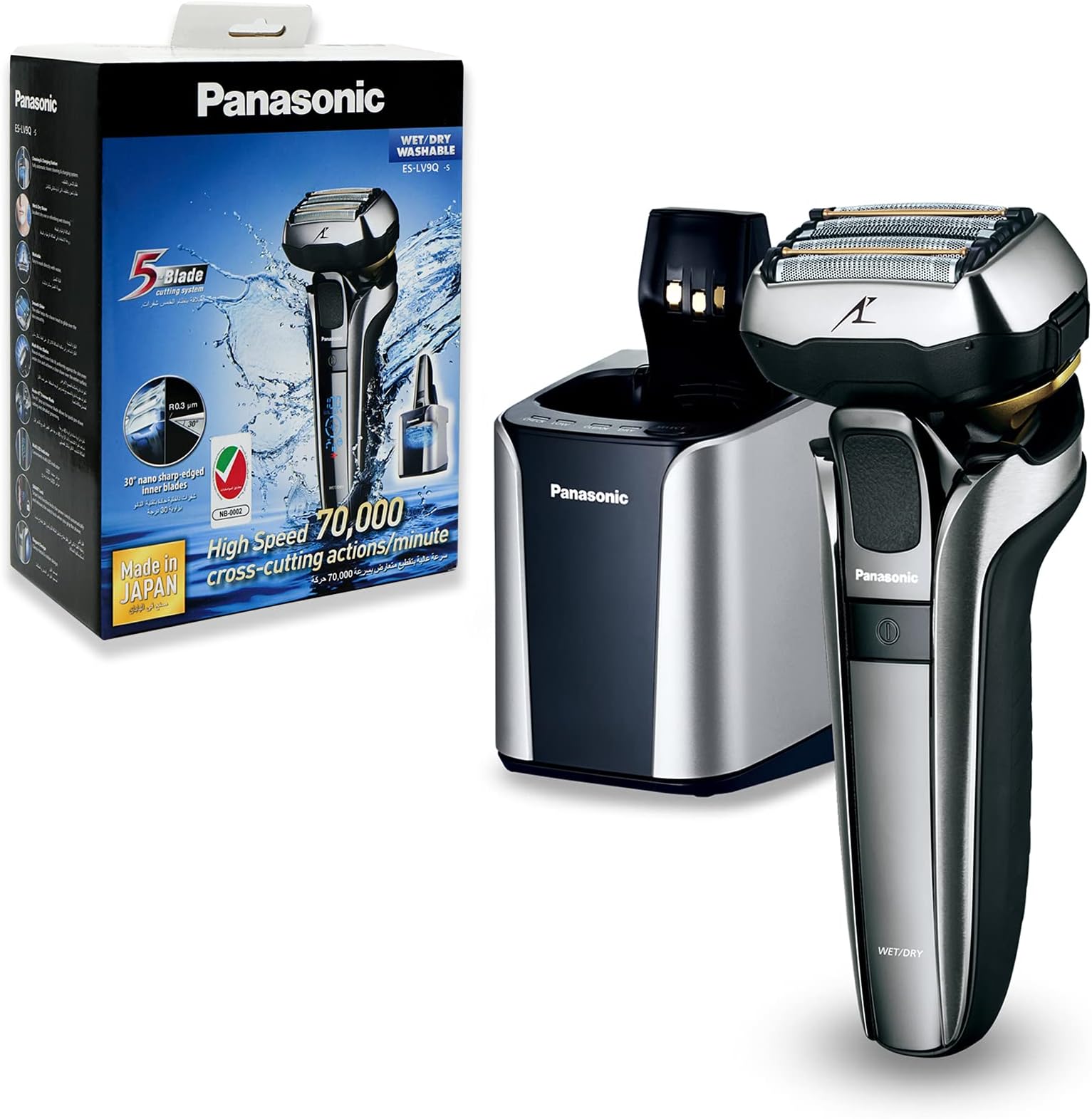 ES-LV9Q Wet & Dry 5-Blade Electric Shaver Made in Japan with Cleaning & Charging Stand For Men