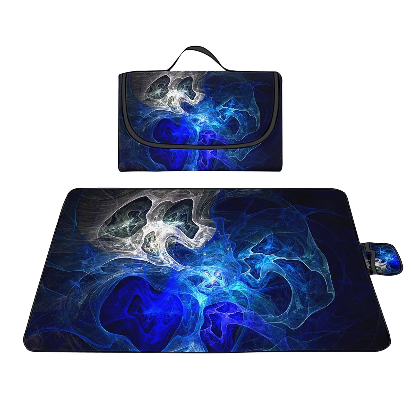 Coperta da Picnic Fantasia blu,200x200cm,Grande XXL Picnic Blanket,con Parte Inferiore Impermeabile Tappetino Spiaggia Isolata Pieghevole per Spiaggia,Campeggio,Esterno,Parco,Giardino
