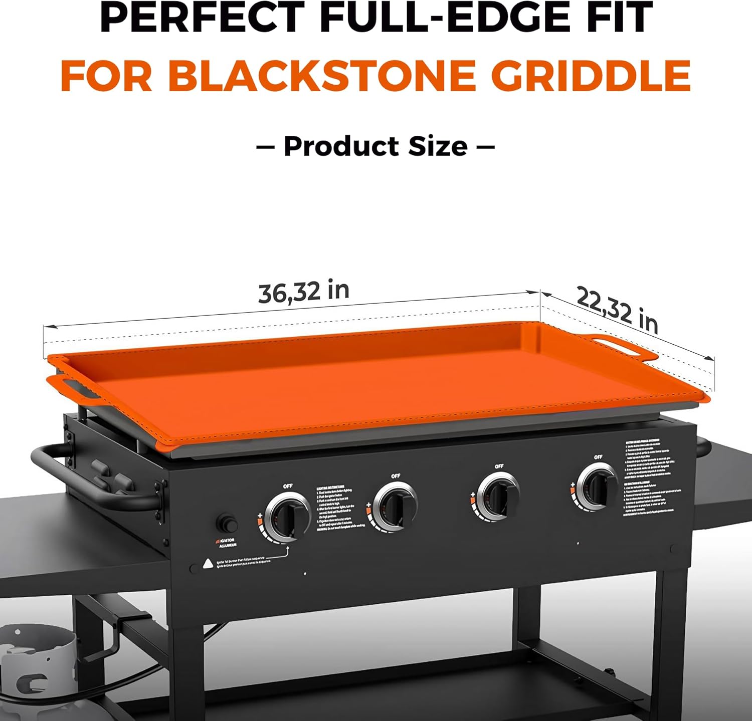 グリル用グリドルカバーマット 36インチ ブラックストーン、耐久性のあるフルプロテクションオレンジグリルマット、食品グレード素材、お