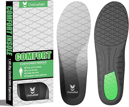Comfortable Insoles, Memory Foam Shoe Insoles for Men and Women Standing All Day Anti-Fatigue,Foot Cushion Shock Absorbing Insoles for Running, Walking & Work Boot Shoe L[Man 10.0-11.0 Woman 12-13.0]