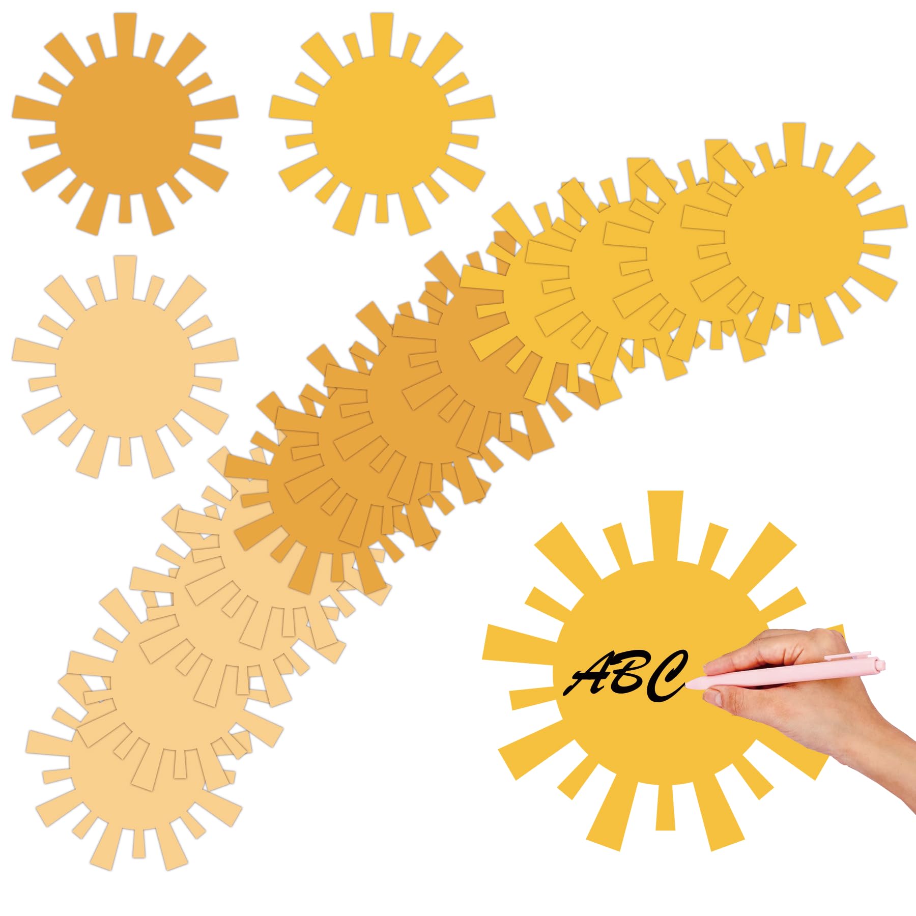 120 Pcs Sun Cutouts Card 3.9 x 3.9 inch First Trip Around The Sun Positive Affirmations Bulletin Board Sun Shape Paper Cuts Retro Party Baby Shower Wall Decorations Classroom Bulletin Board Supplies