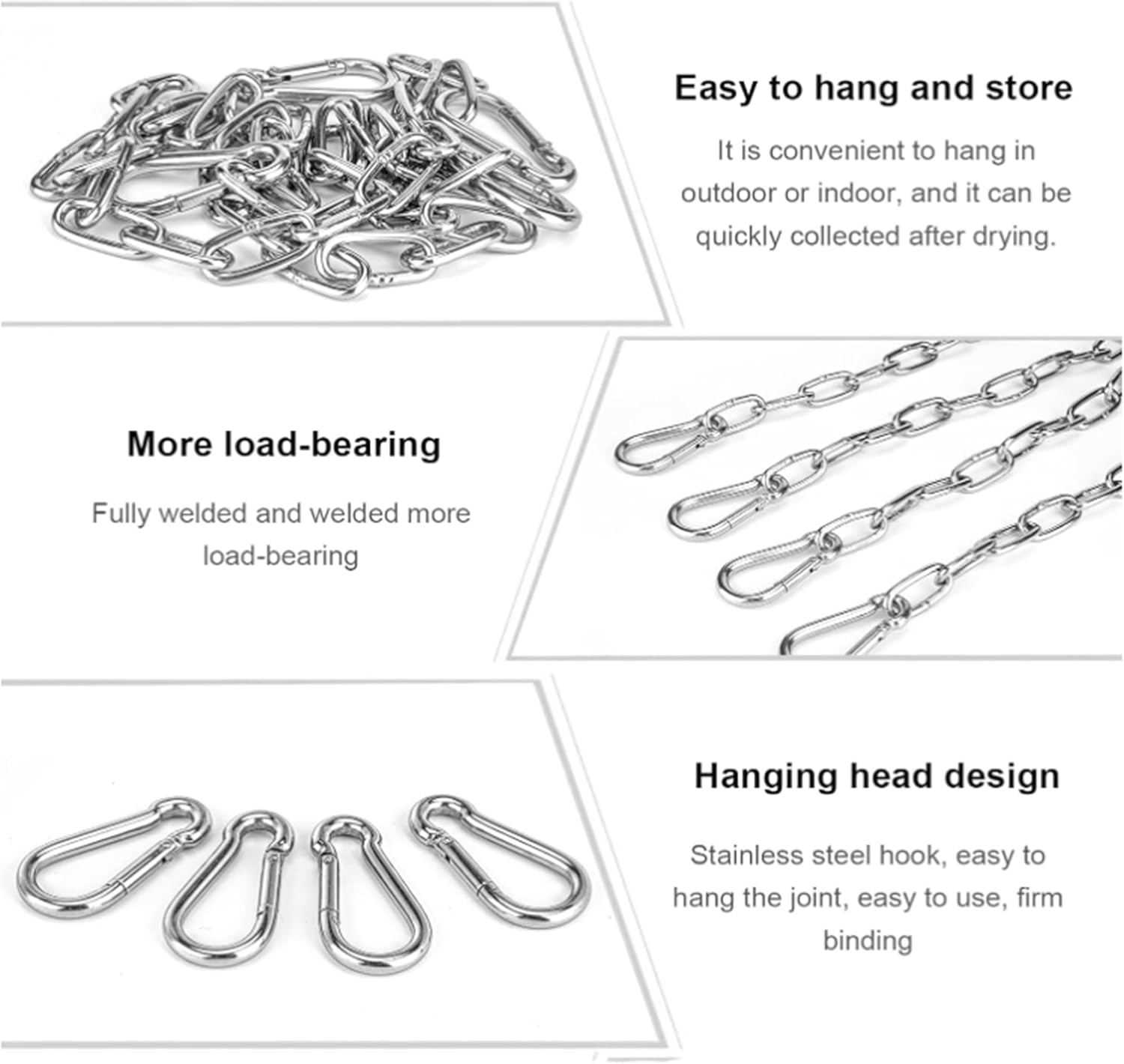 1 Pack Gate Chain Lock for Outdoor Fence with Carabiner, 1/6 x 44 Inch Stainless Steel Link Chains No Fear of Being Bent, Easy to Adjust Barn Chain for Livestock Gate （ Silver ） (1, 44 Inch)