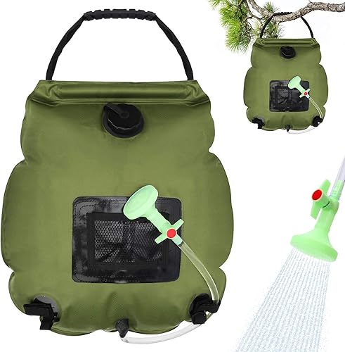G GRADBONE Bolsa de ducha solar de 5 galones20L con calefacción solar para acampar con manguera extraíble y cabezal de ducha intercambiable para