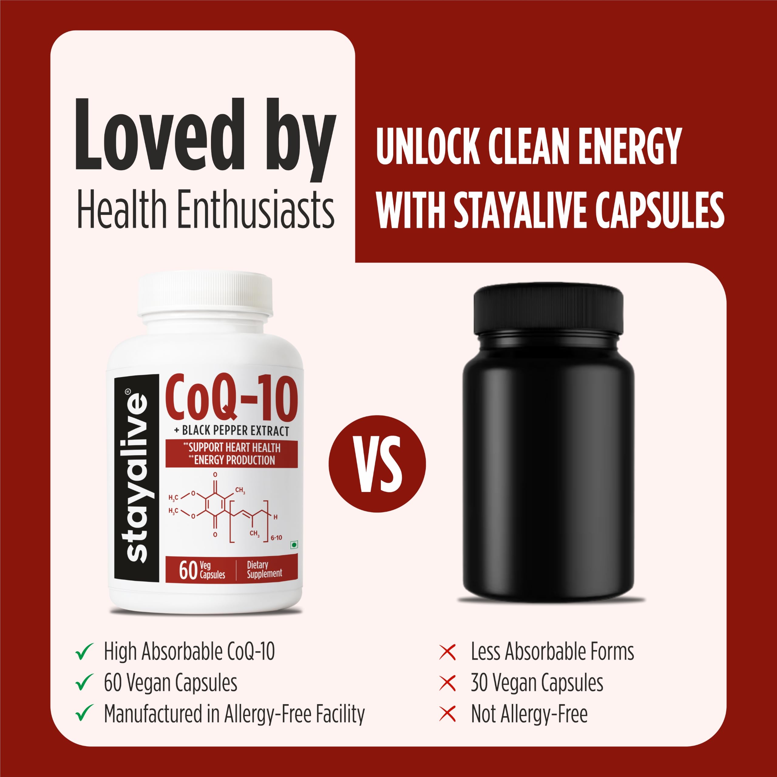 STAY ALIVE CoQ10 Capsules 200mg w/Black Pepper Extract For Men's Fertility, Heart Health & Cellular Function | 60 Coenzyme Q10 Capsules | Non-GMO & Gluten-Free CoQ10 Supplement for Men & Women — Amazon image 5