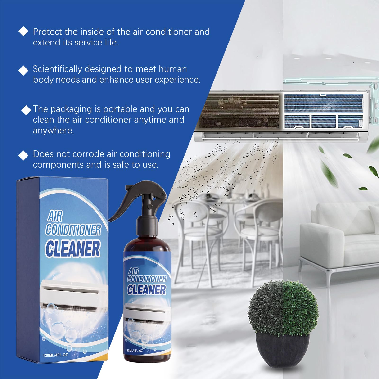 Klimaanlagen-Reinigungsschaum, No-Rinse Air Conditioner Cleaner Spray, Mehrzweck-Schaumspray, Verdampfer & Kondensator Spulen Reiniger, hebt Schmutz und Dreck von innen heraus (5PCS)