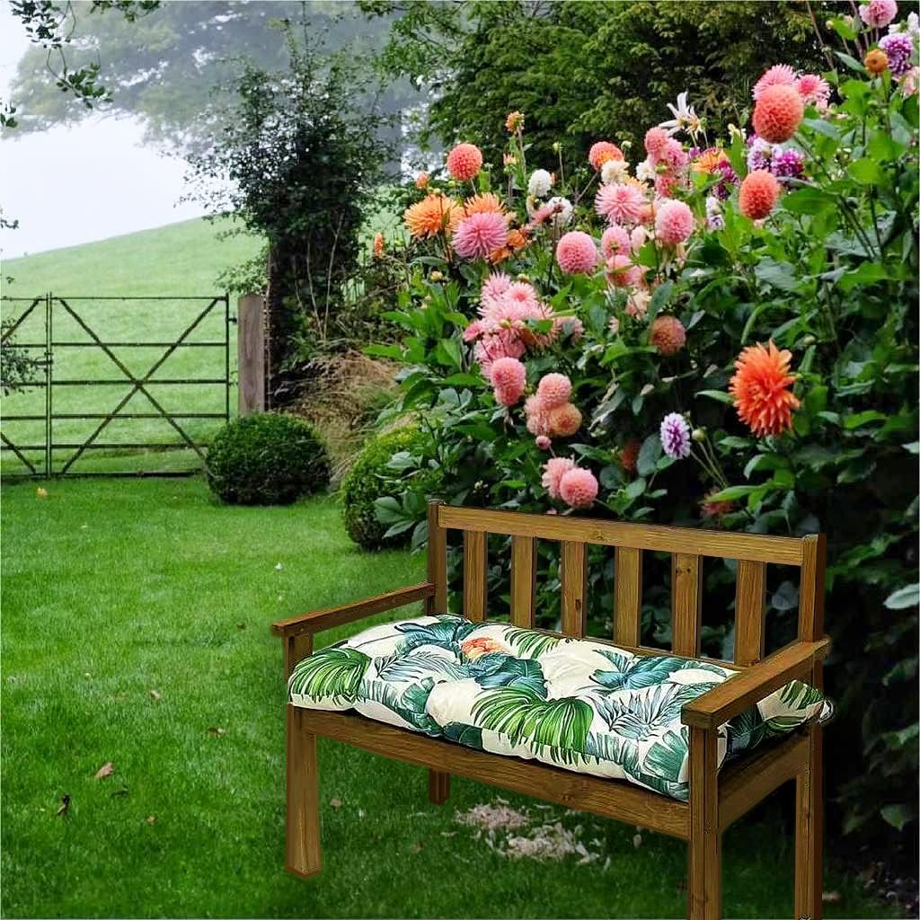 Srutirbo Waterproof Outdoor Bench Cushion, 48"x20", Swing Cushion Patio Furniture Cushions 3 Seater, for Garden Patio Furniture Lounger Bench (Leaf, 48x20 in)