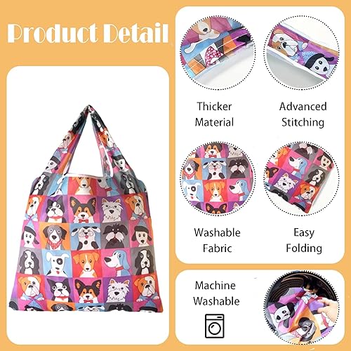 Miniatura 5 de Paquete de 4 bolsas de compras reutilizables para comestibles, bolsas plegables de nailon resistentes y lavables
