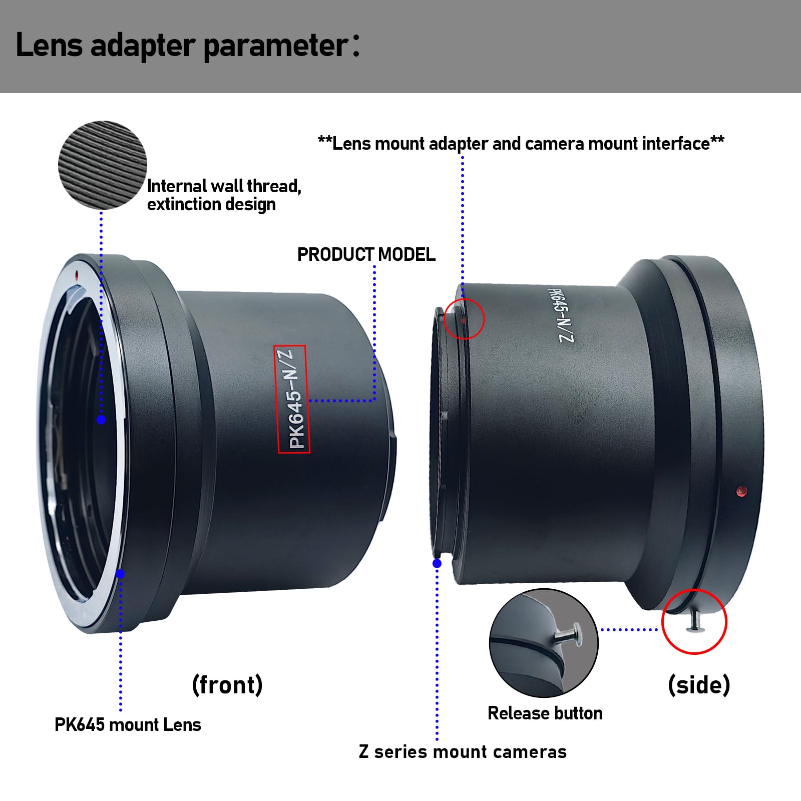 Compatible with for PK645 PK645 Lens to for Nik/Z Mount Z6 Z7 Z50 Full Frame Camera .PK645 to Nik/Z Lens Adapter