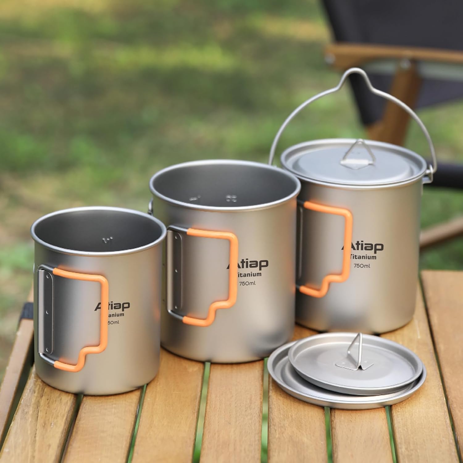 Camping Pot with Lid and Plastic Foldable Handle Portable Lightweight For Outdoor Camping Hiking Backpacking (750ml)