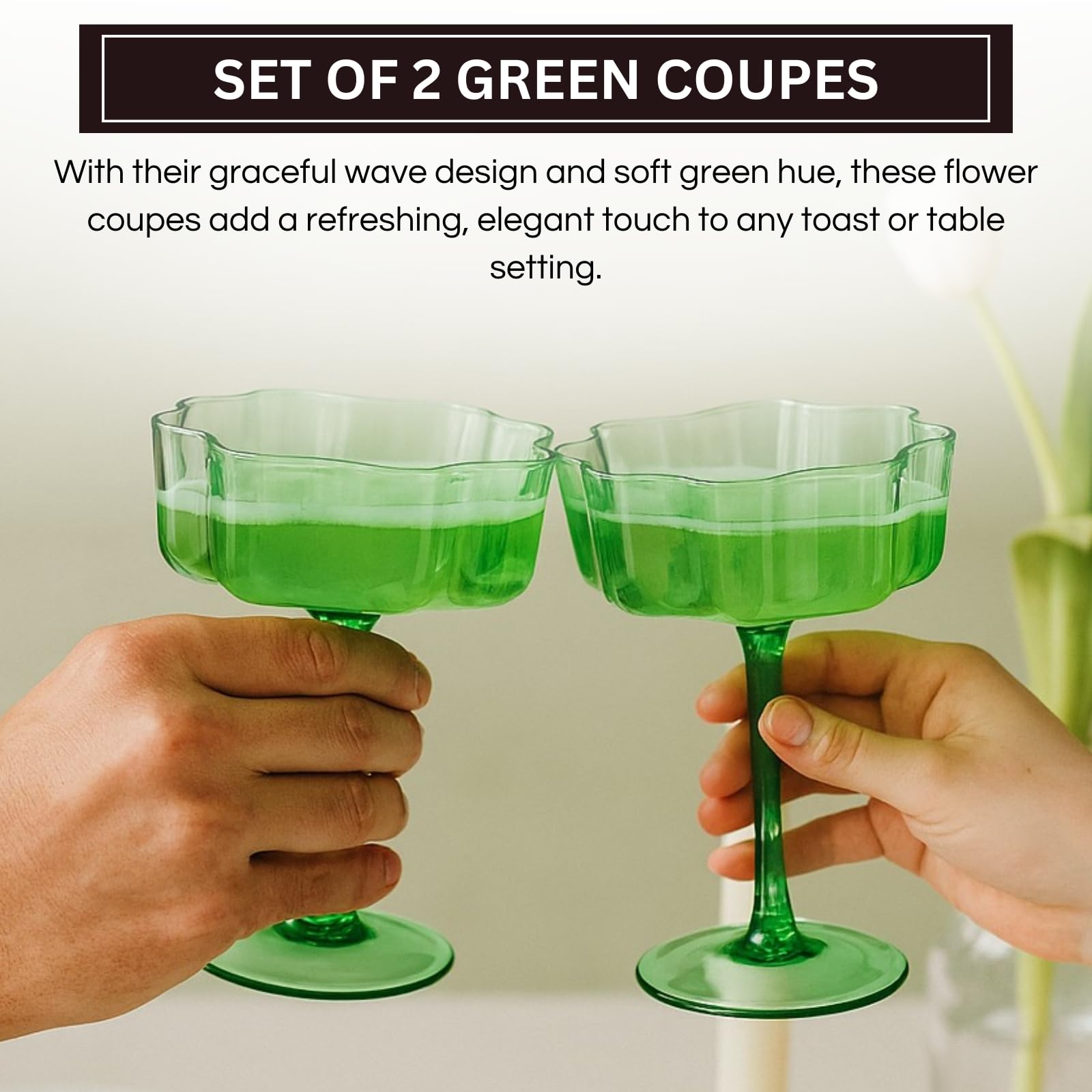 Khen Flower Vintage Wavy Glass Coupes Martini, Champagne & Cocktail Coupes - Set of 2-7oz Colorful Cocktail Glasses & Champagne, Prosecco, Mimosa Glassware Copyright Design - Amethyst Purple: Jade Set of 2