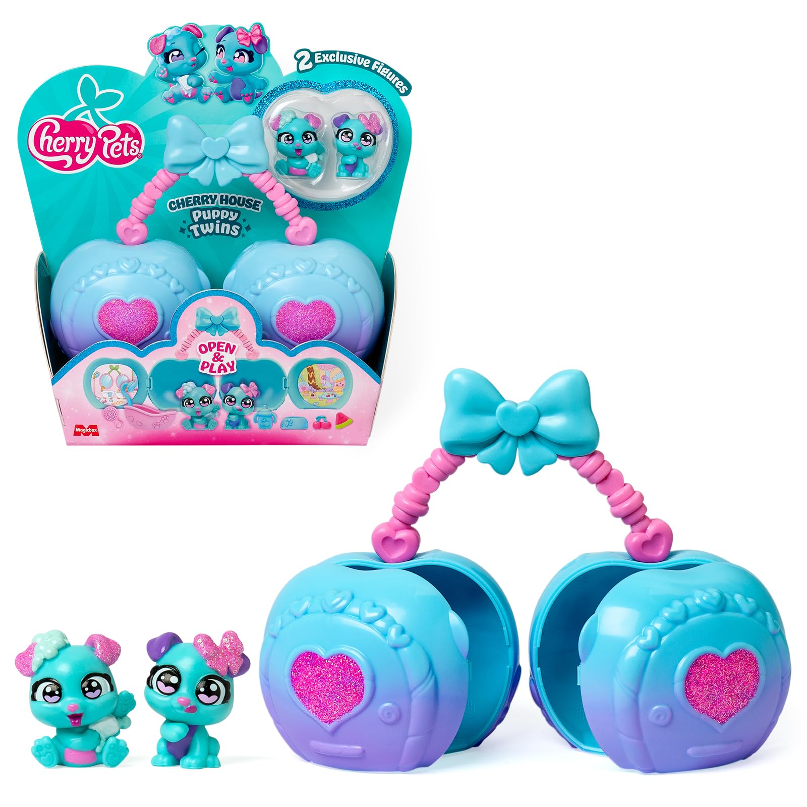 Cherry Pets – Cherry House Puppy Twins. Casita en Forma de Cereza: Incluye 1 Cherry House, 2 Gemelos exclusivos y 6 Accesorios