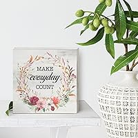 Vista 4 de Caja inspiradora de madera con texto en inglés "Make Everyday Count", decoración rústica con frase motivacional, con texto en inglés, caja