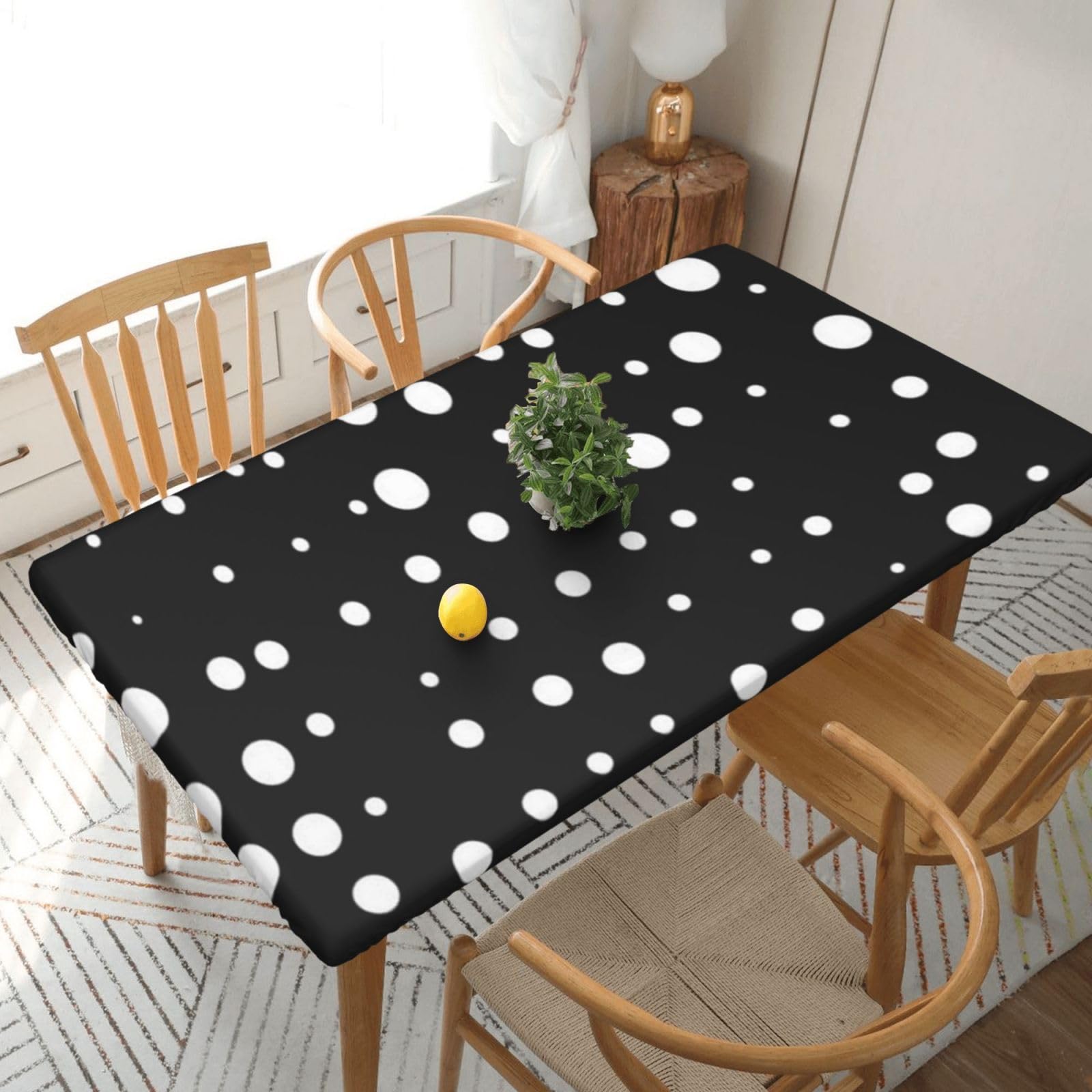 BNVSADC Black & White Big Dot Printed 5FT Tablecloth Polyester Kitchen Water Resistant Table Cloth Dining Table Decoration Table Covers, 152x76 CM