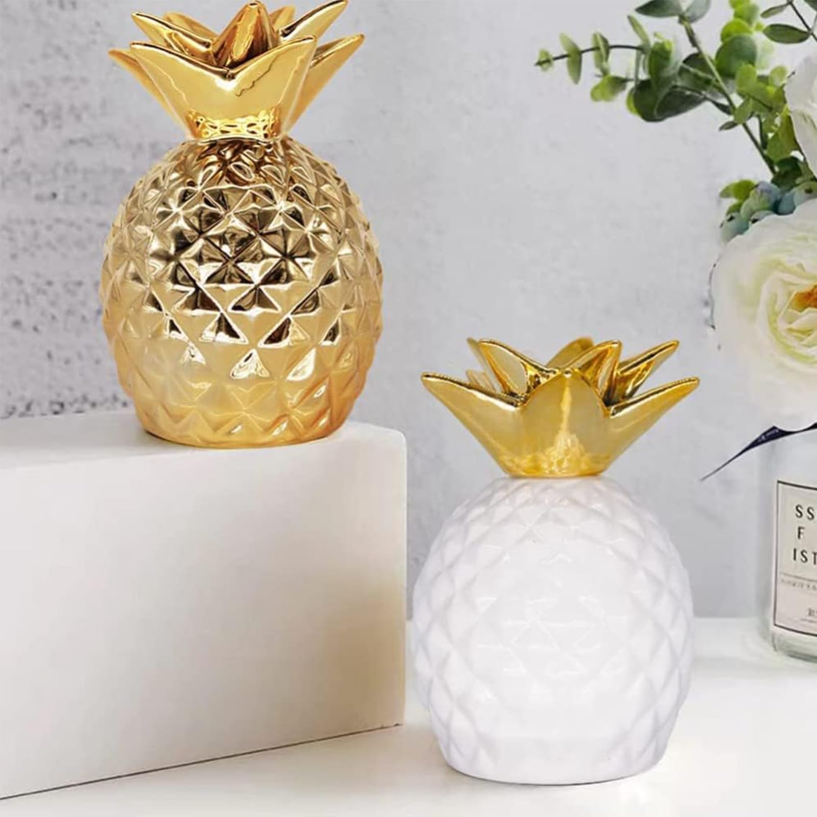 Ananas Salvadanaio, Salvadanaio a Forma di Ananas, Salvadanaio Ananas Decorazioni, Salvadanaio Creativo per Ananas Decorativo, Ananas Moneta Salvadanaio, Salvadanaio in Ceramica (Bianco)