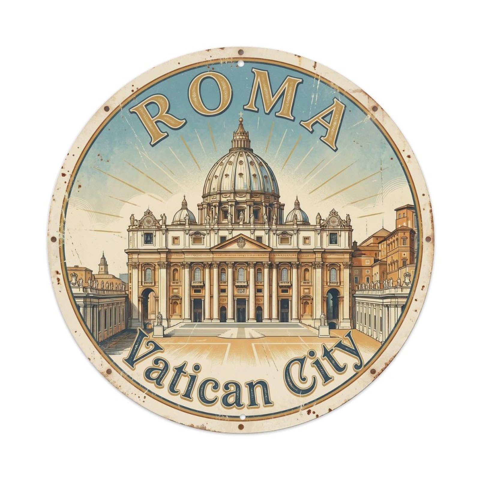 Vintage Travel Rome Vatican Cathedral Metal Tin Sign Plaque