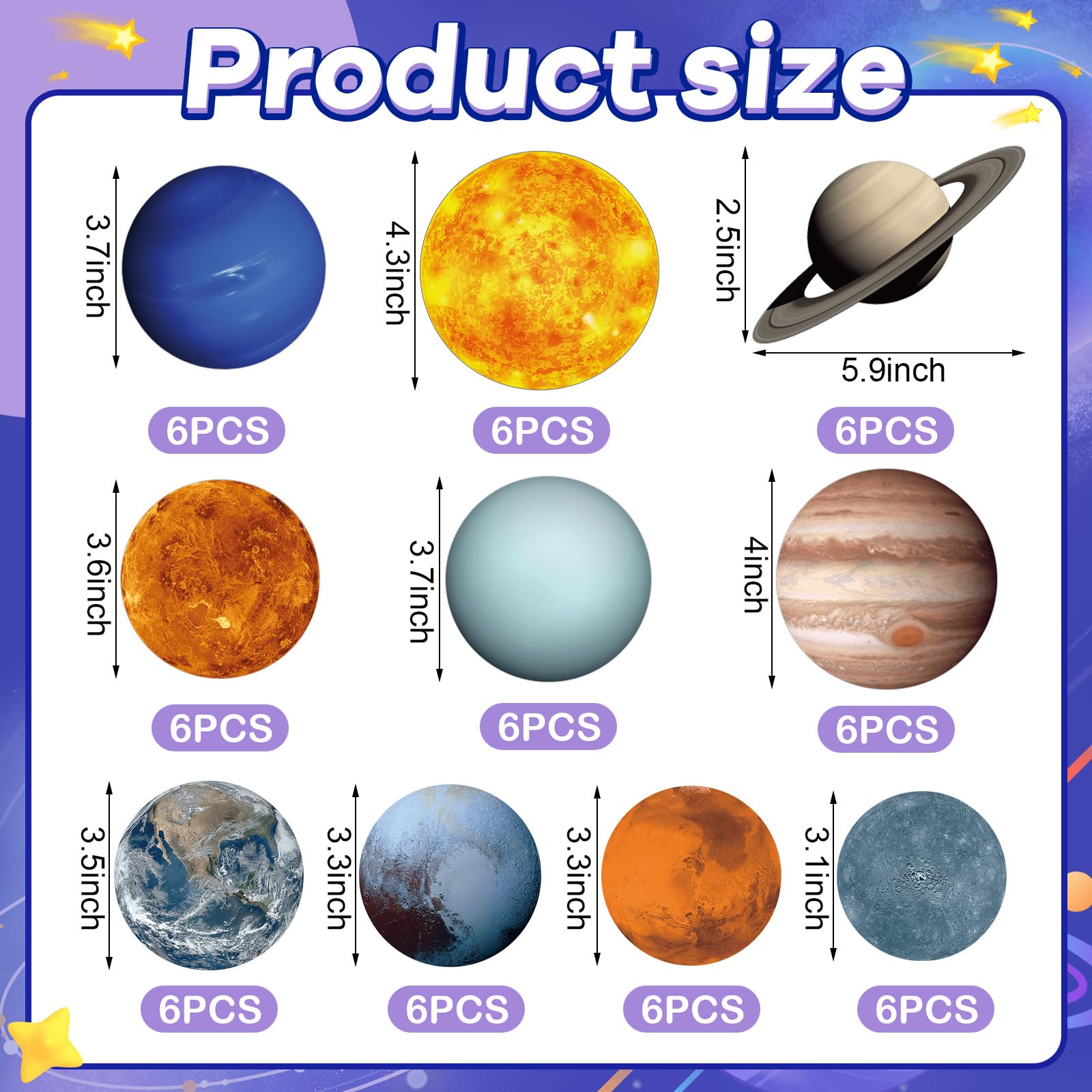 60 Pcs Solar System Cutouts for Bulletin Board 9 Planets Galaxy Wall Decal Solar System Decor for Bedroom Nursery Classroom Outer Space Decoration Universe Theme Party Earth Day Bulletin Board Decor - Image 2