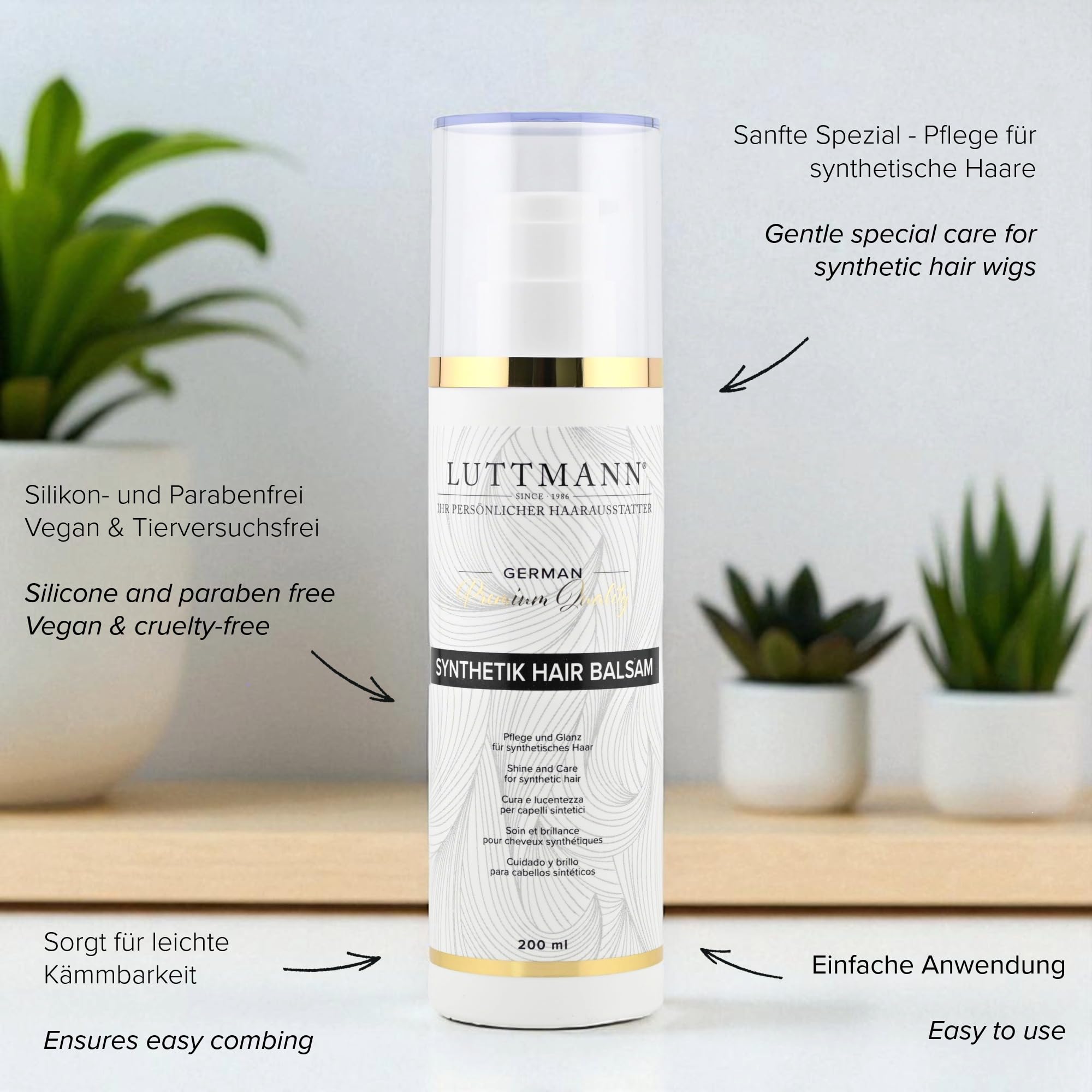 Kunsthaar Pflegeset – Perücken Shampoo, Balsam & Conditioner – Pflege für synthetische Haare, Kunsthaarperücken, Haarteile & Zweithaar – 3 x 200 ml