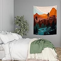Vista 2 de YongColer Tapiz hippie bohemio de bosque de montaña, árbol natural, atardecer, lago, para colgar en la pared, dormitorio, al aire libre, playa