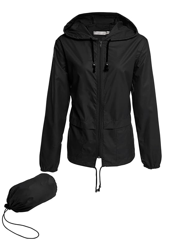 Avoogue Lightweight Raincoat Women's Waterproof Windbreaker Packable Outdoor Hooded Fall Rain Jacket Biking Coats Black M by Avoogue - Used condition - US$18.49