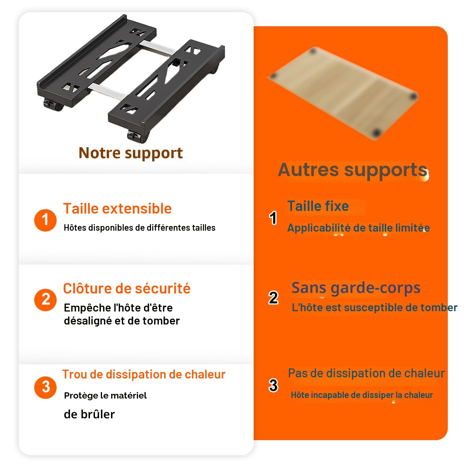 SPORWAY Support d'Unité Centrale Mobile Chariot PC Roues Verrouillables Antidérapantes Taille Réglable Noir