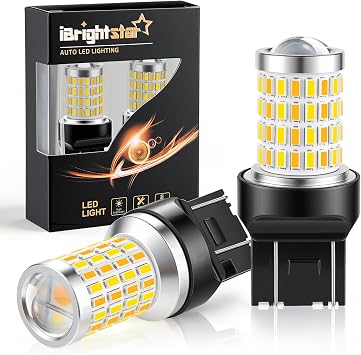 iBrightstar Super Bright 7443 7444NA Switchback LED Bulbs with Projector Replacement for Daytime Running Lights/DRL and Turn Signal Lights, Gold Yellow/Amber