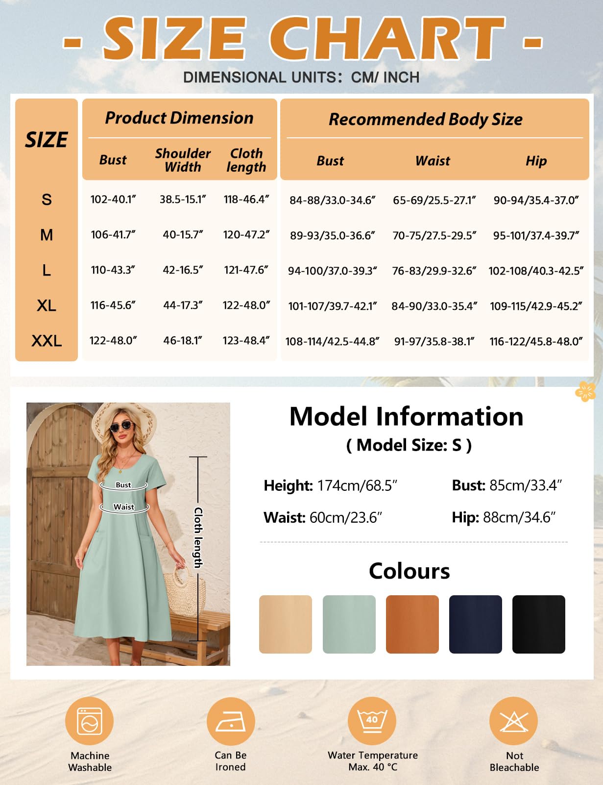 Vestito Donna Estivo Vestiti Lungo Cotone Abito Manica Corta Scollo Rotondo Elegante Vestito da Mare Spiaggia Boho Casual Abiti Lunghi con Tasche