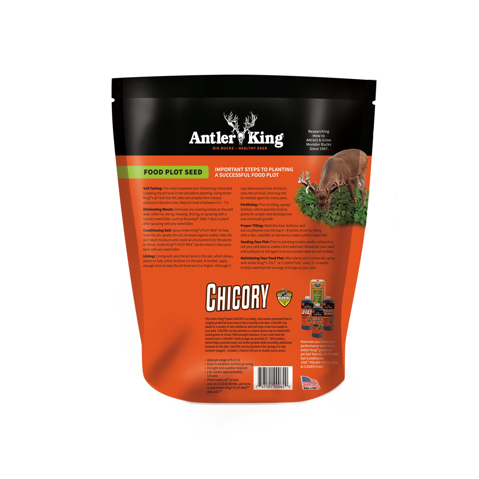 Antler King Chicory Food Plot Seed | 1 lb Bag of Chicory Hardy Cool Season Perennial for Deer | Grows Fast, Drought and pH Tolerant | Plants 1/4 Acre