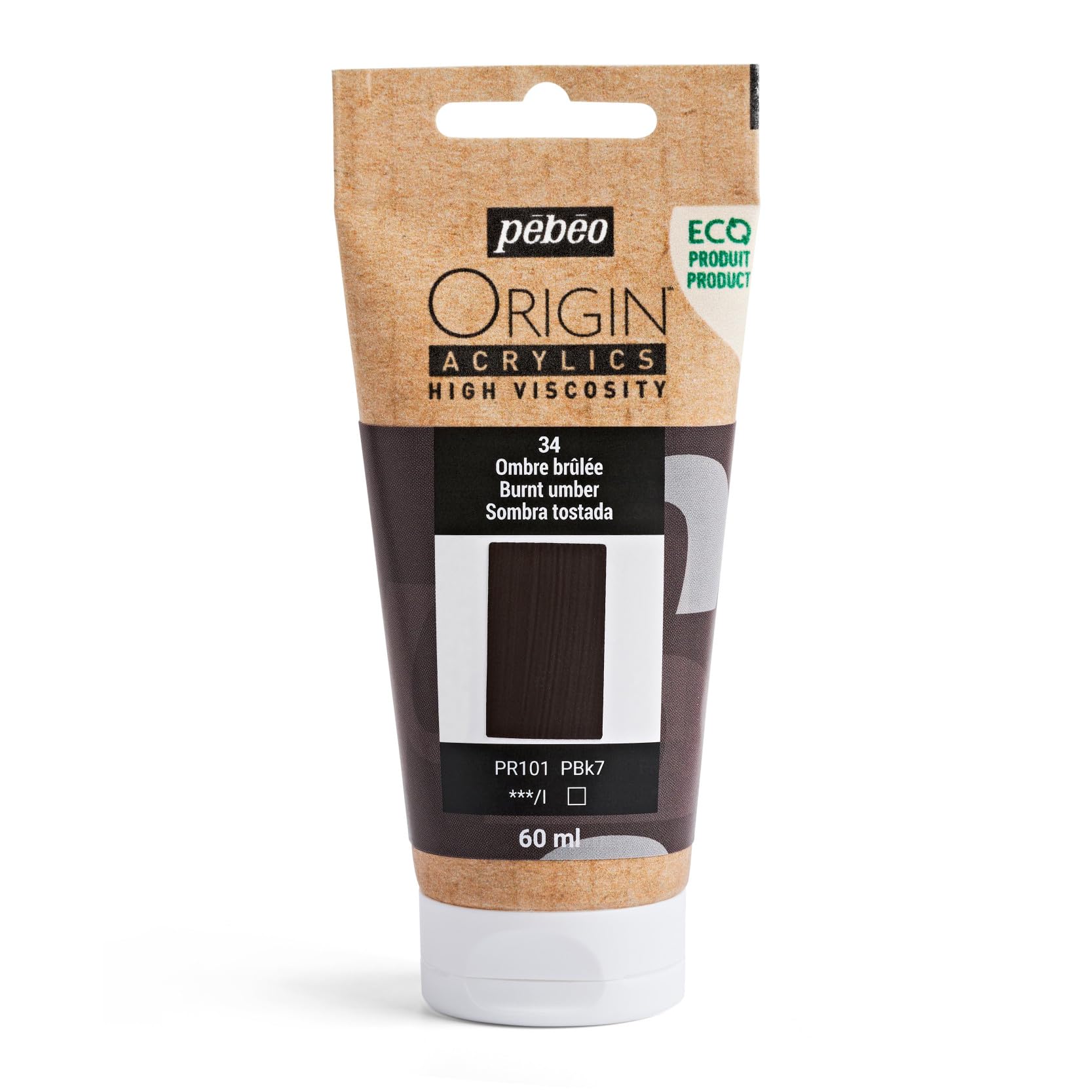PEBEO - Origin Acrylics 60 ml - Eco-designed Acrylic Paint - High Viscosity - Matt Finish - 100% Recycled Binder - 96% European Raw Materials - Burnt Umber — image 1