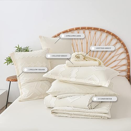 Miniatura 7 de WURUIBO Juego de edredón tamaño Queen, 7 piezas de cama en una bolsa, juego de edredón y sábanas de microfibra suave estilo bohemio para todas las