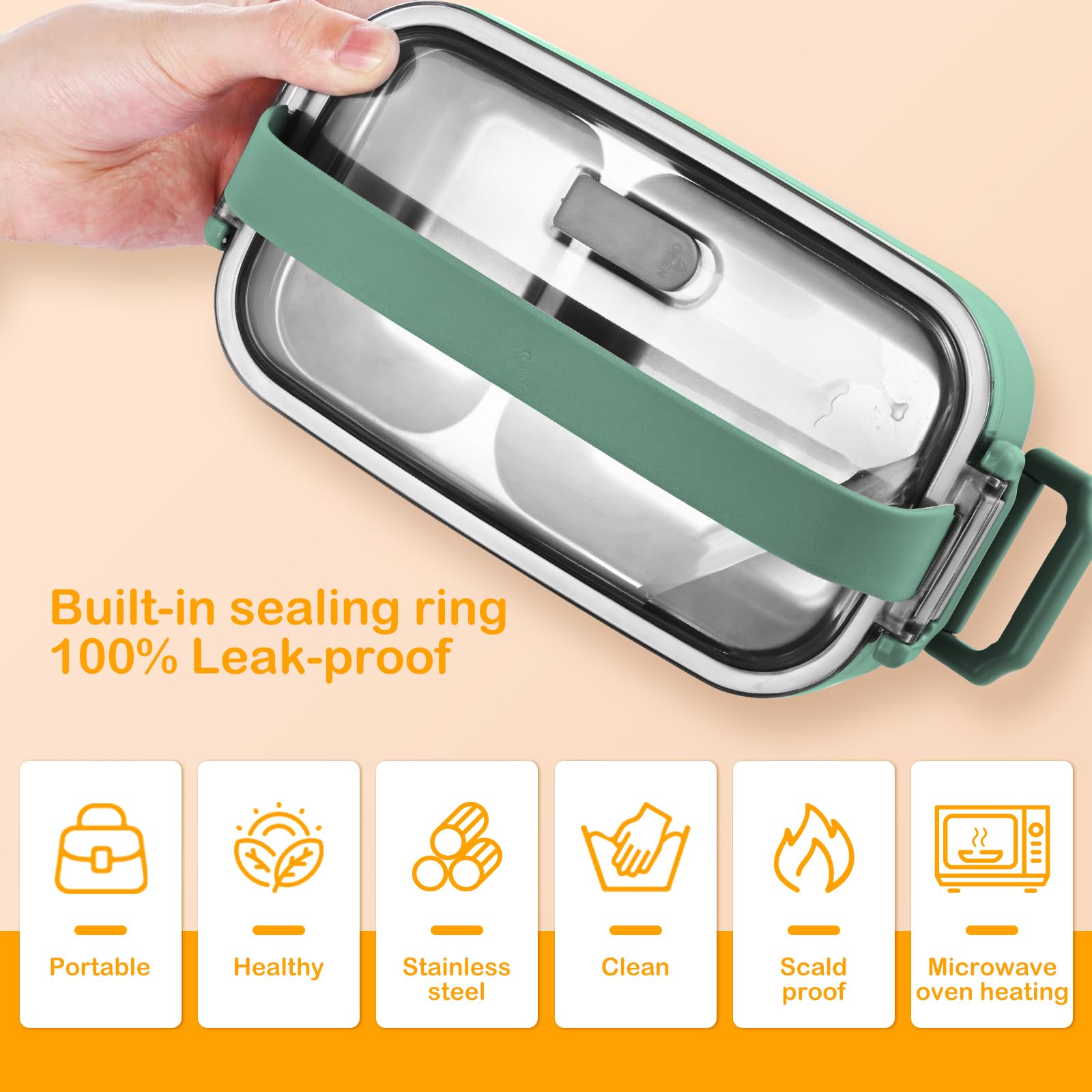 Lunch Box 3 Strati 2200ml - Portapranzo Impermeabile Con Posate Per Ufficio E Scuola