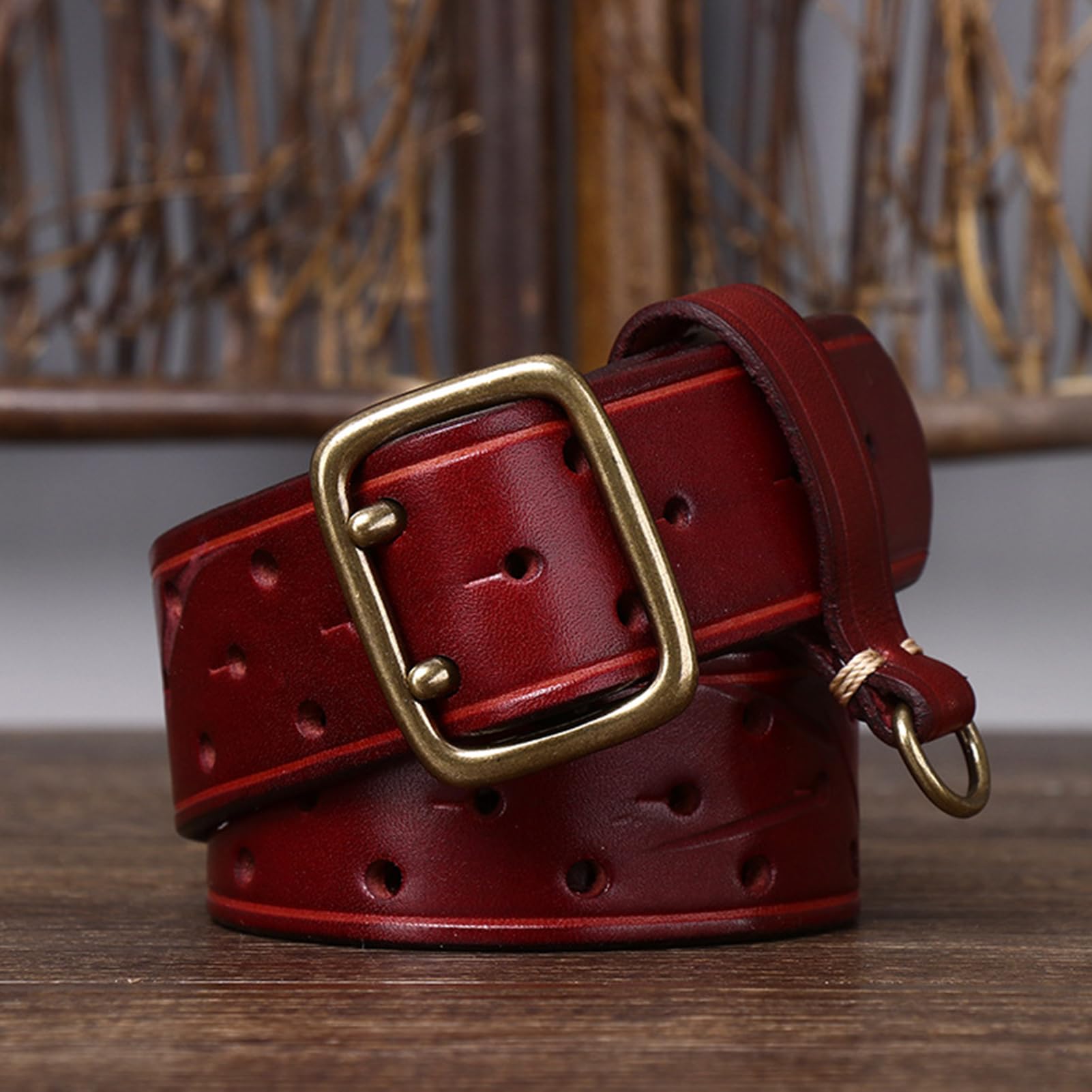 Cinturón Con Ojal De Cuero Genuino Doble Punta, Unisex