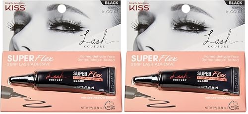 KISS Lash Couture - Adhesivo de látex negro para pestañas con extracto de avena relajante, boquilla de control de precisión, probado por
