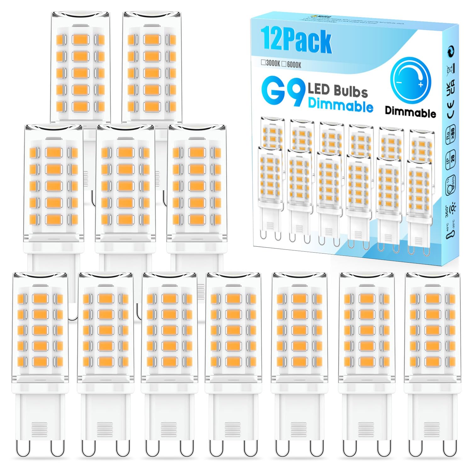 KALAHOL Dimmable G9 LED Bulbs 12 Pack, 3000K Warm White 4W 400LM, No Flicker Equivalent to 40W Halogen, Energy Saving Light Bulbs for Home, Office, Decoration and Lighting Decor
