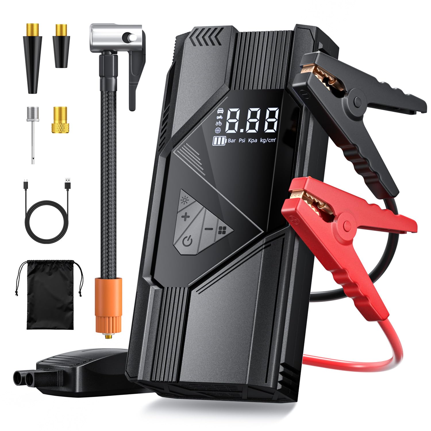 FINIBO Starthilfe Powerbank für PKW, 6000A Starter Powerbank für 12V Fahrzeuge (Bis zu 10L Benzin/8L Diesel), Jump Starter Auto mit LCD Bildschirm, Springkabel, Autobatterie Ladegerät Eingang/Ausgang