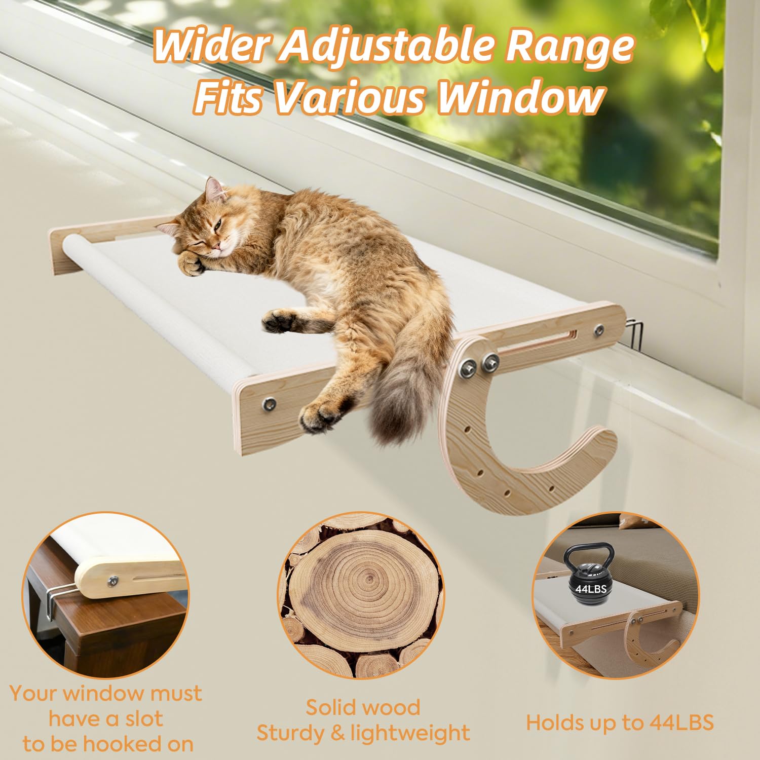 Amaca regolabile 4 in 1 per finestra per gatti, per davanzale, comodino, pavimento, struttura in legno rinforzato e metallo, 4 ventose forti, design senza fili (grigio, 45,7 cm)