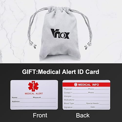 Miniatura 72 de VNOX Pulsera médica de acero inoxidable para mujer, pulsera de identificación de alerta médica de emergencia de acero inoxidable, grabado gratuito