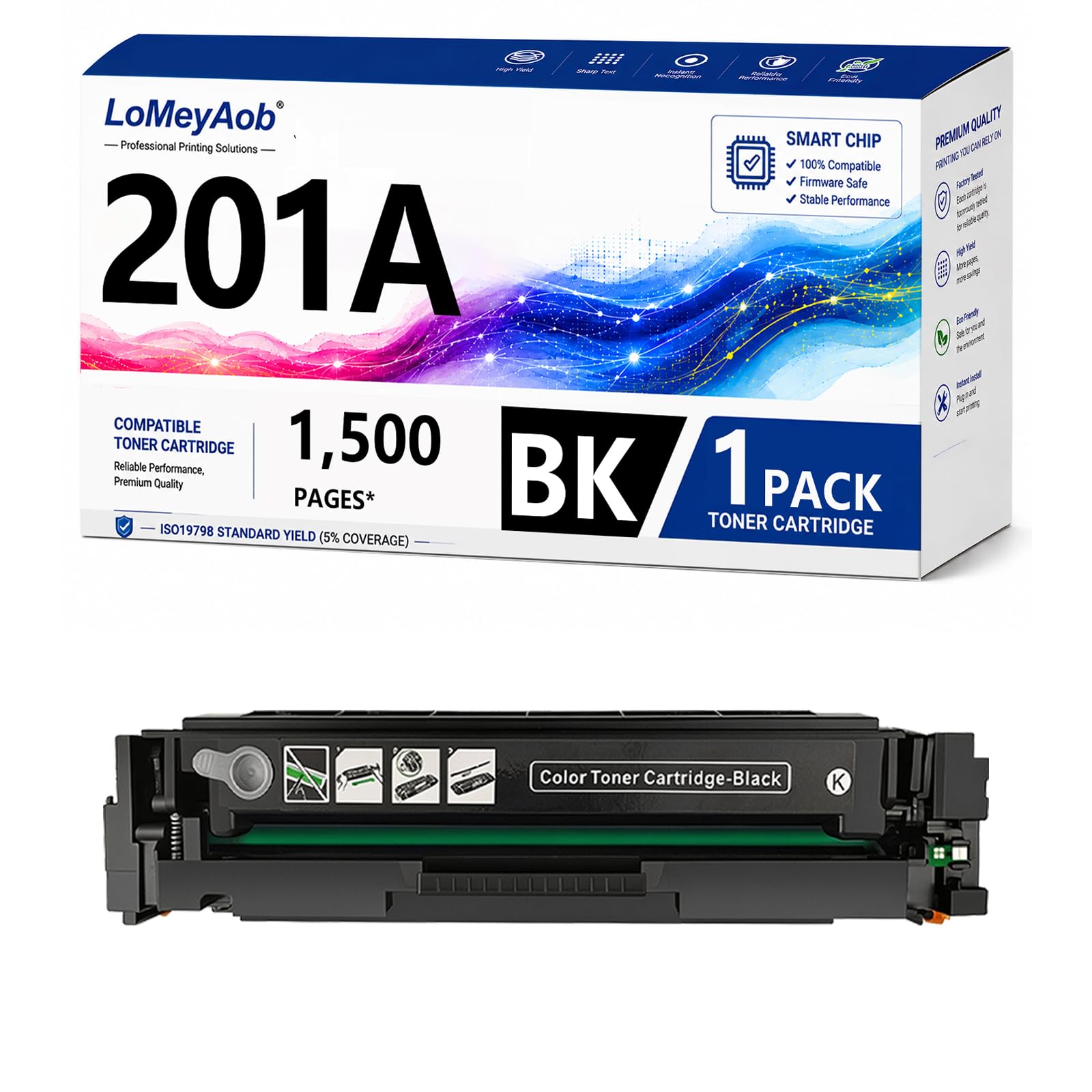 Cartuccia di toner 201A CF400A, sostituzione ad alta resa per la stampante HP Color LaserJet M252dw M252n M277dw M277n M274n, colori ricchi.