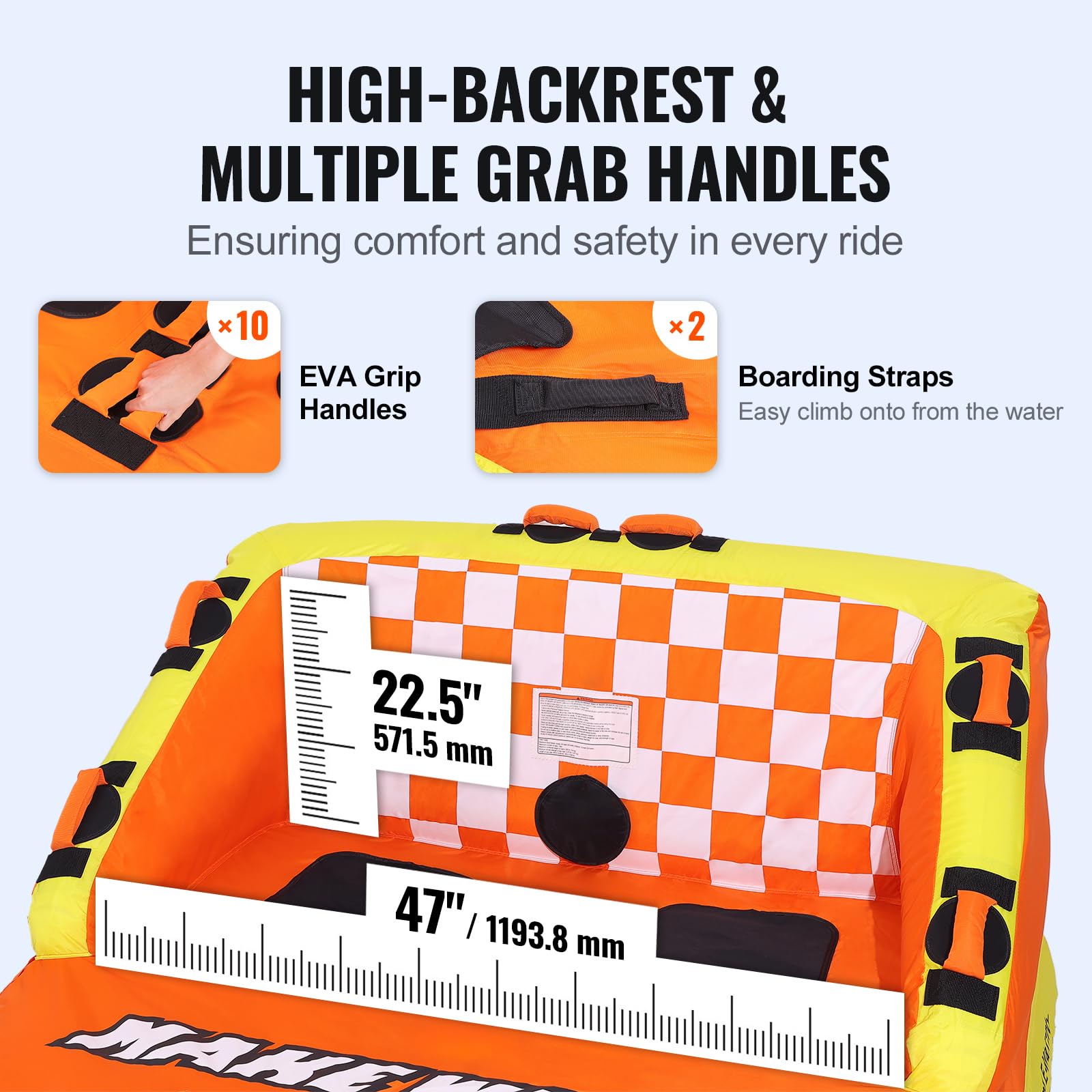 Happybuy Towable Tube for Boating, 1-2 Riders Inflatable Water Sport Tube, 340 lbs Capacity with Deck Seats, Backrest, Nylon Cover, EVA Handles, Speed Safety Valve