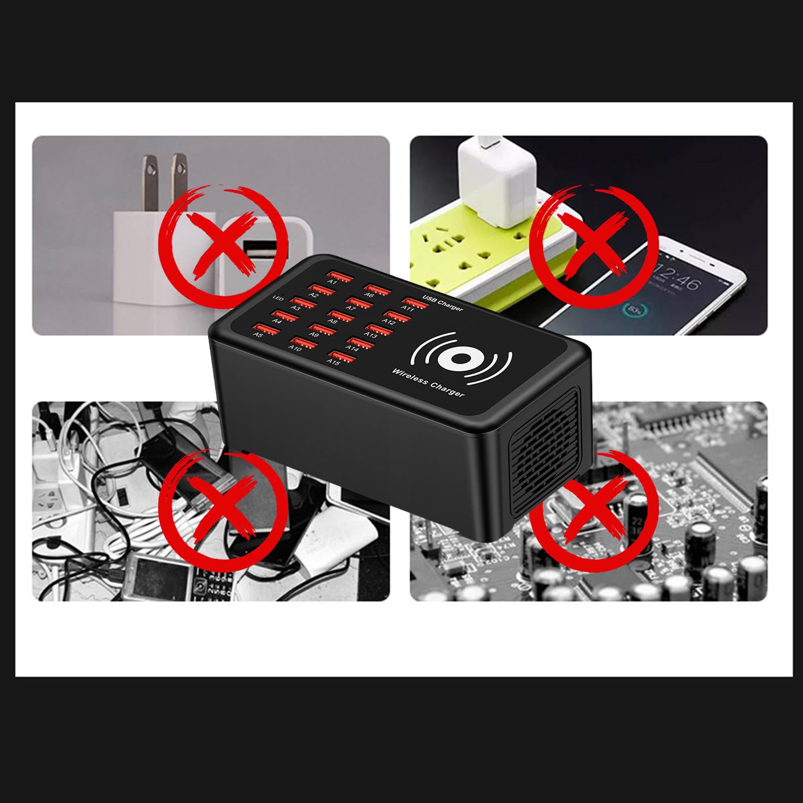 Wieloportowa Stacja ładująca Usb 16 W 1 Z Bezprzewodową Podkładką ładującą 10 W, Przenośną ładowarką Z Inteligentną Dystrybucją Prądu I Wentylatorem Chłodzącym