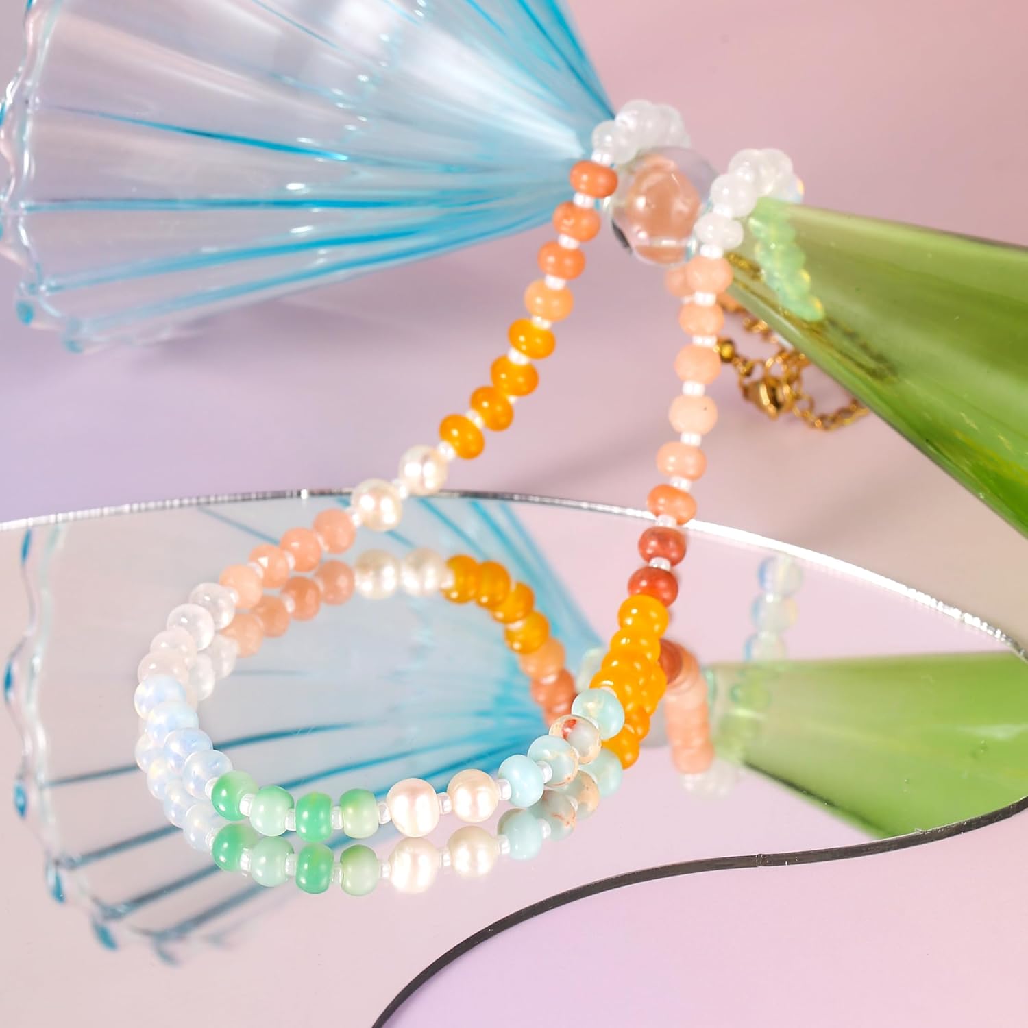 Colorful Beaded Necklace for Women,Boho Natural Stone Beach Necklace Rainbow Stone Choker Necklaces Summer Handmade Jewelry Gifts - Image 6