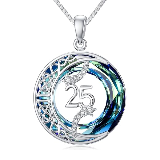 TOUPOP Birthday Gifts Moon Star Necklace 925 Sterling Silver Celtic Moon Jewelry Blue Crystal Christmas Gifts for Women Wife Mom Grandma